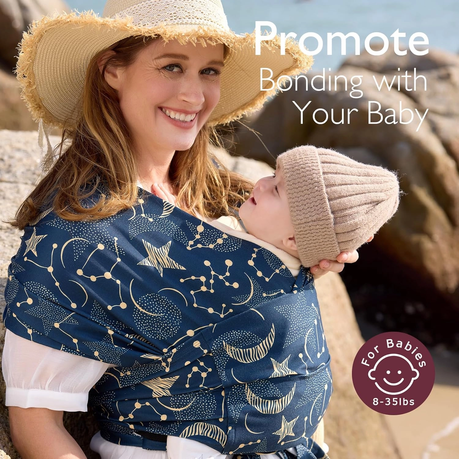 Momcozy Baby Wrap Carrier Skin-Friendly Fabric, Easy to Wear Baby Sling T-Shirt Design, Hands Free Baby Carriers Newborn to Toddler 8-35lbs, Adjustable Buckle Suit for Waist 27-47inch, Starry Sky