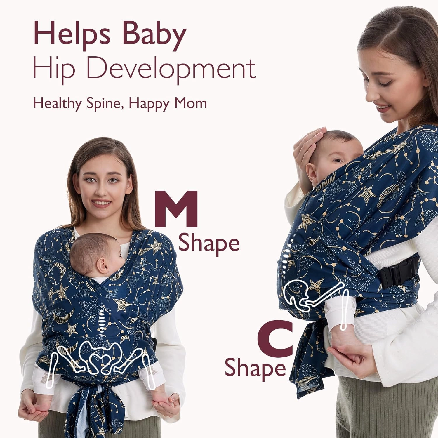 Momcozy Baby Wrap Carrier Skin-Friendly Fabric, Easy to Wear Baby Sling T-Shirt Design, Hands Free Baby Carriers Newborn to Toddler 8-35lbs, Adjustable Buckle Suit for Waist 27-47inch, Starry Sky