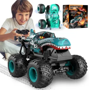 Monster Truck Toys, 2.4Ghz RC Monster Trucks for Boys, 1:20 Dinosaur RC Cars with Light & Music, Remote Control Truck with Stunt, 360° Spin, Walk Upright& Drift, Remote Control Car for Boys 4-7