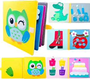 Montessori Quiet Book for Kids 1-3, Felt Busy Book for Toddlers, Ideal Toys for Car Rides - Carry on Travel Quiet Activity Book with Soft Fabric Material (Yellow owl)