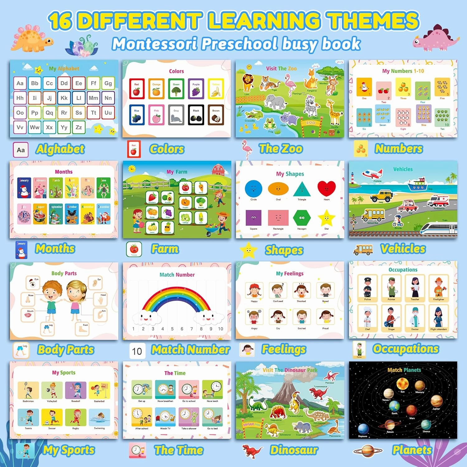 Montessori Busy Book for Toddlers 3-5, My Preschool Learning Activities, Autism Sensory Travel Toys for Kids, Education Workbook, Back to School Birthdays Gifts for Boys and Girls Age 3 4 Year Old