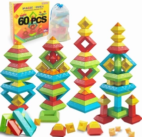 Montessori Toddler Toys for Ages 2-4, 60 PCS Stacking Building Toys Blocks Kids Sensory Toys for Toddlers 1-3 3-5, Preschool Learning Activities Stem Educational Pyramid Gifts for Boys Girls