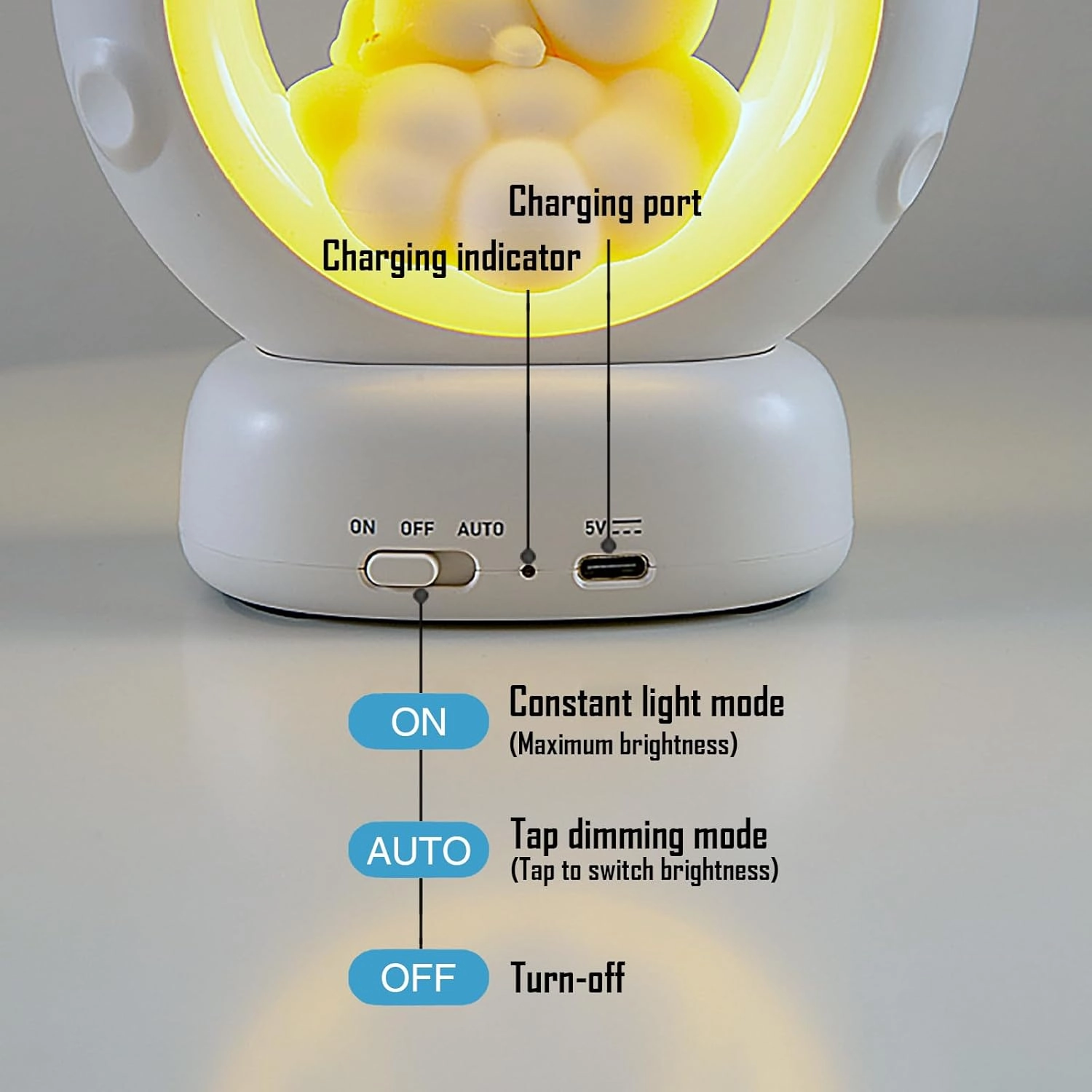Moon and Panda Rechargeable Night Light, Safe PVC and ABS Material, 3 Brightness Levels, Tap Control, Warm Light, Toddler Sleeping Lamp, Bedroom Night Lamp, Gift for Baby and Kid (Moon and Panda)