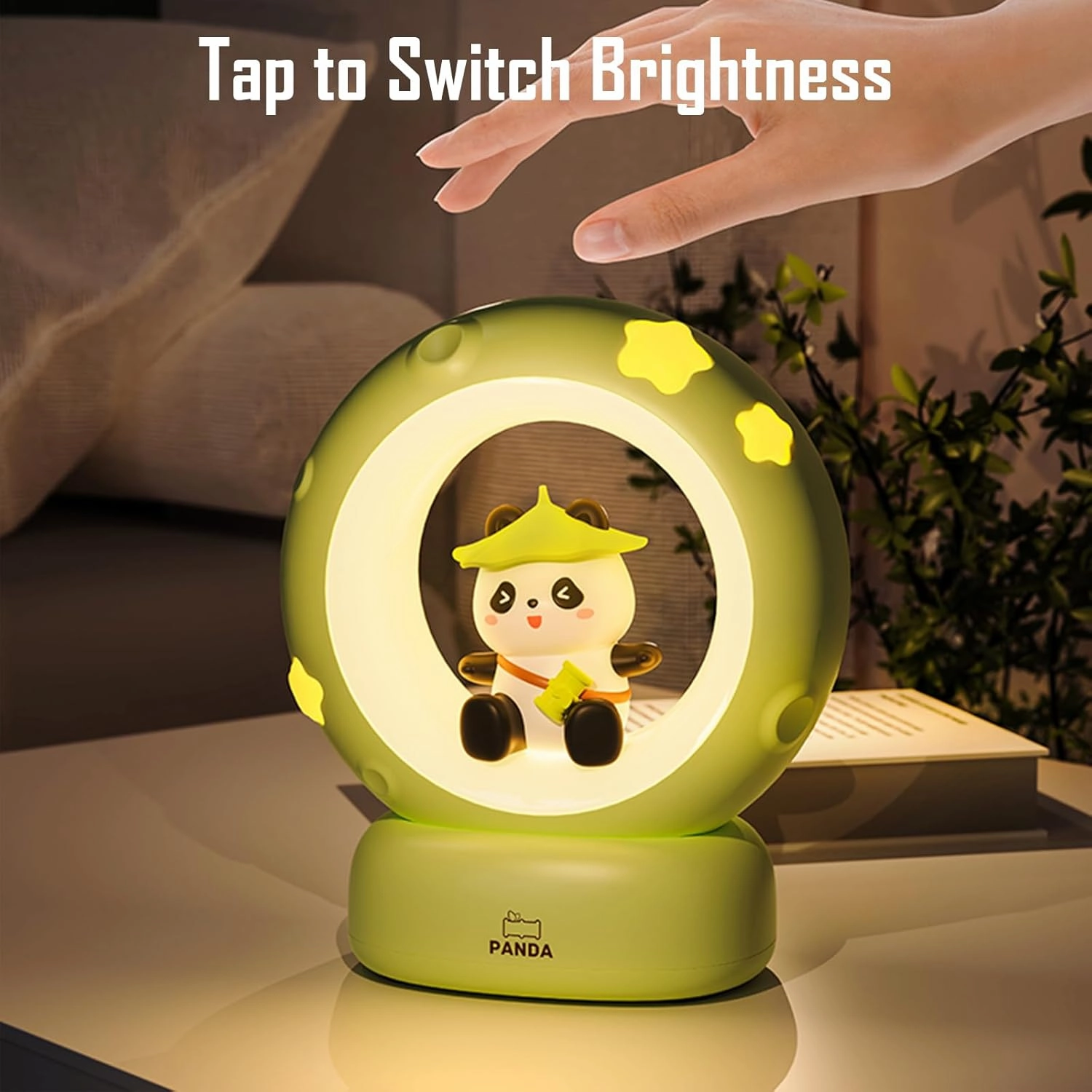 Moon and Panda Rechargeable Night Light, Safe PVC and ABS Material, 3 Brightness Levels, Tap Control, Warm Light, Toddler Sleeping Lamp, Bedroom Night Lamp, Gift for Baby and Kid (Moon and Panda)