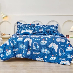 Mooreeke Full Size Comforter Sets for Girls Kids, 8 Pieces Bed in a Bag Game Console Bedding Comforter Sheet Set with Shams and Decorative Toy Pillow, Ultral Soft Microfiber Kids Bed Set