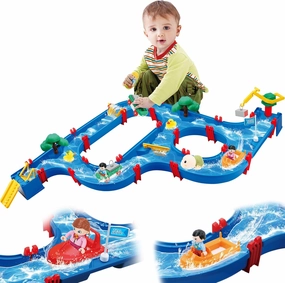 Mostop Kids Outdoor Water Table Toys, 76 PCS Large Water Park Playset for Kids,Outdoor Outdoor Water Table Toy with Boat, Waterway Toys Outside for Toddlers Boys in Summer Outdoor Beach Play