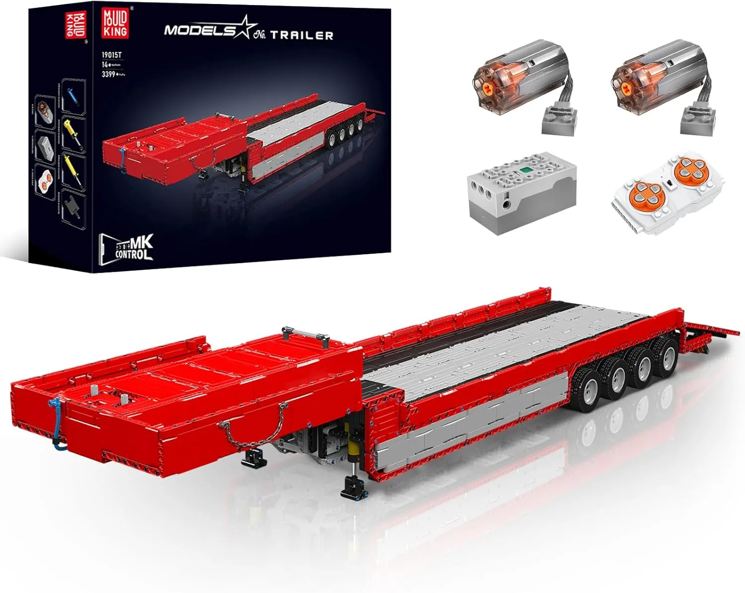Mould King 19015T Trailer Truck Block Kits Model, MOC Building Blocks Set to Build, Gift for Kids Age 8 /Adult Collections Enthusiasts (3399  Pieces with Motor/APP Remote Control)
