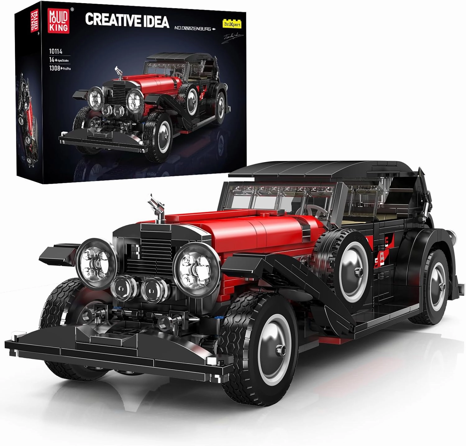 Mould King 10114 Classic Car Building Blocks Model, 1308 Pieces Vintage Car Model Toy, Creative Idea Vehicle Collectible for Kids/Adult