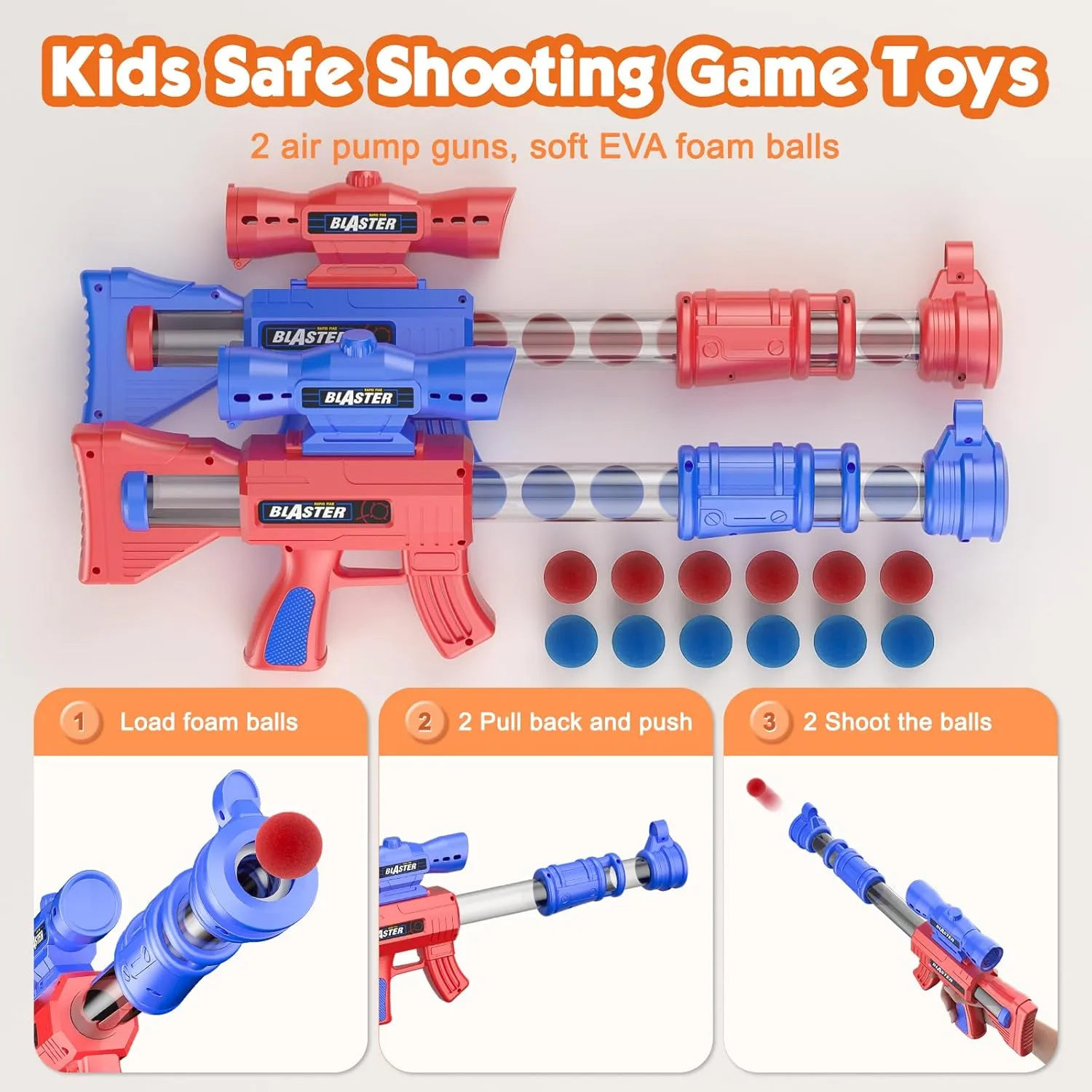 Movable Dinosaur Shooting Toys for Kids 5-7 with 2 Air Pump Gun, Target Shooting Games with LED Score Record, Light & Sound, 24 Foam Balls Competition Game Gift for Boys and Girls 3-5  Years