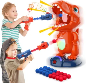 Movable Dinosaur Shooting Toys for Kids Games with 2 Air Pump Gun, Party Toys with Score Record, LED & Sound, 48 Foam Balls Electronic Target Practice Gift for Boys and Girls