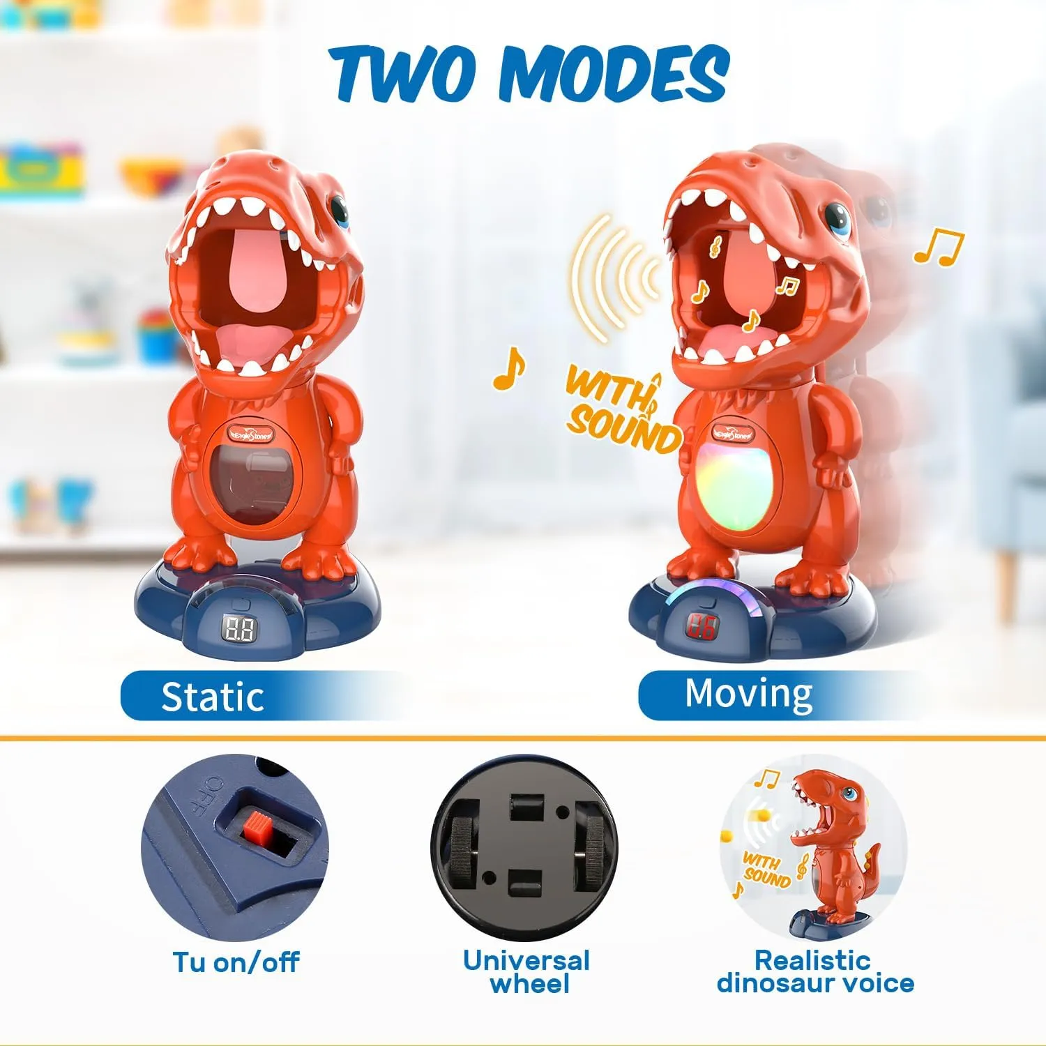 Movable Dinosaur Shooting Toys for Kids Games with 2 Air Pump Gun, Party Toys with Score Record, LED & Sound, 48 Foam Balls Electronic Target Practice Gift for Boys and Girls