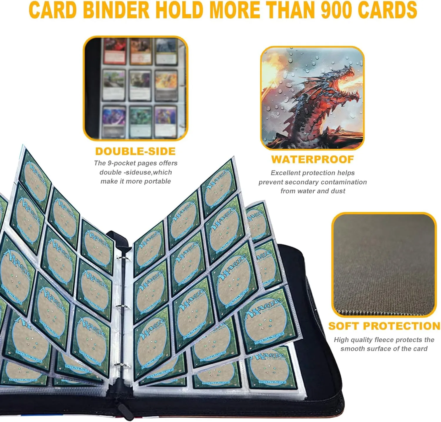 MTG element Card Binder Fits 900 Cards Card Collector Album Holder,with 50 Removable Sleeves Toys Gifts for Boys Girls (Light)