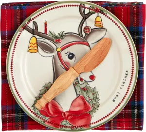 Mud Pie Appetizer Set, plate 6 1/2" dia, Reindeer