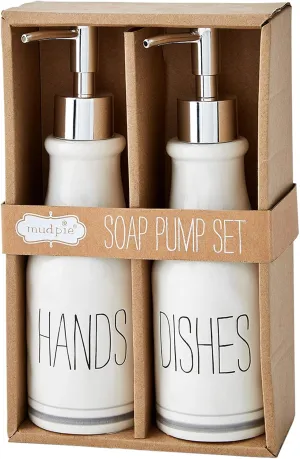 Mud Pie Farmhouse Boxed Hands and Dishes Soap Pump Set