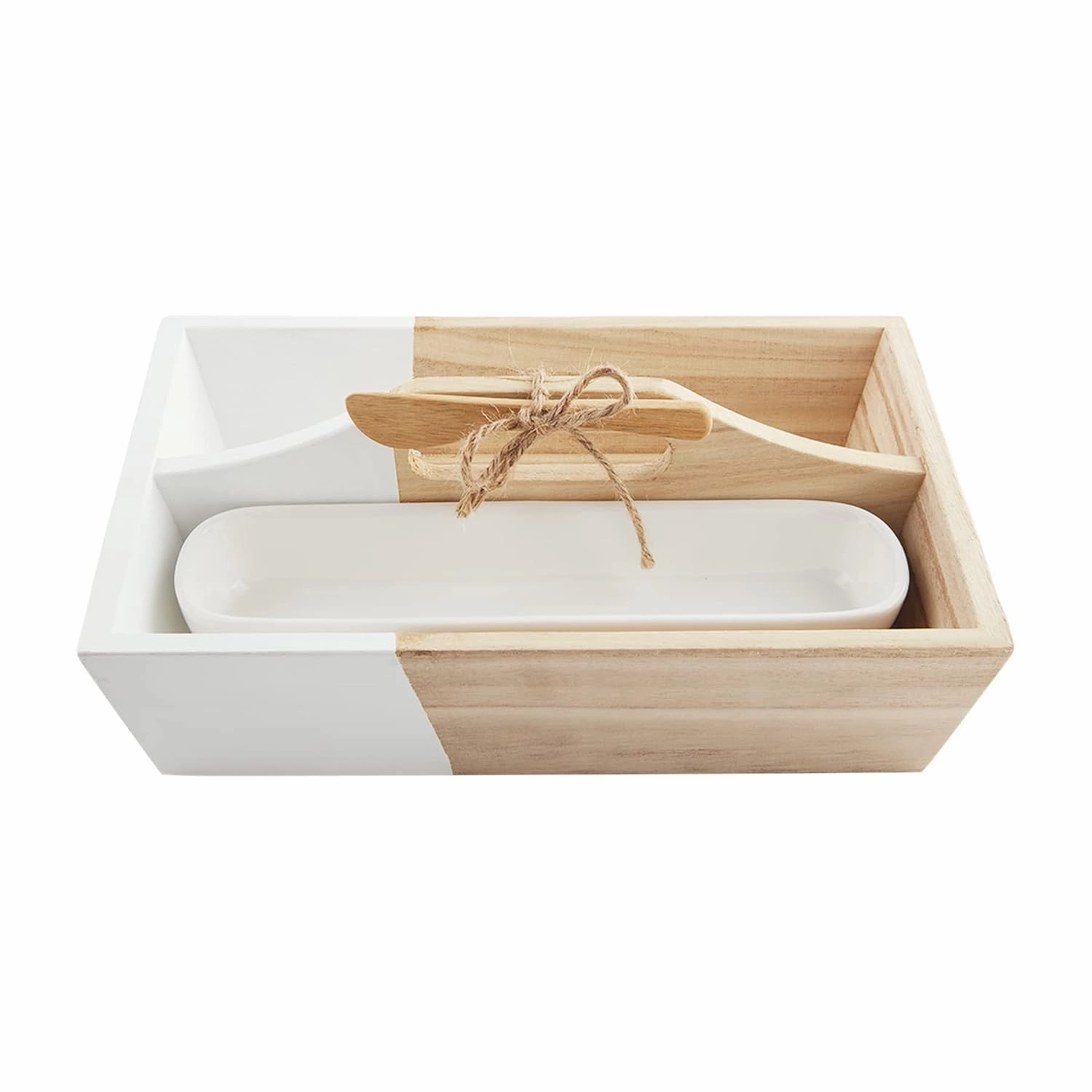 Mud Pie Wooden Cracker Tray and Tongs, Natural, 12.5" x 9"