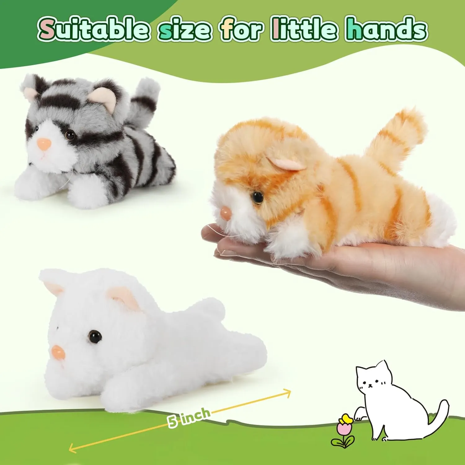 Muiteiur 15.7 Inch Cat Stuffed Animal with Babies, 1 Mom & 3 Baby Kittens with Portable Zipper Storage Pouch, Cuddly Stuffed Animal Toys for Kids, Girls, Boys
