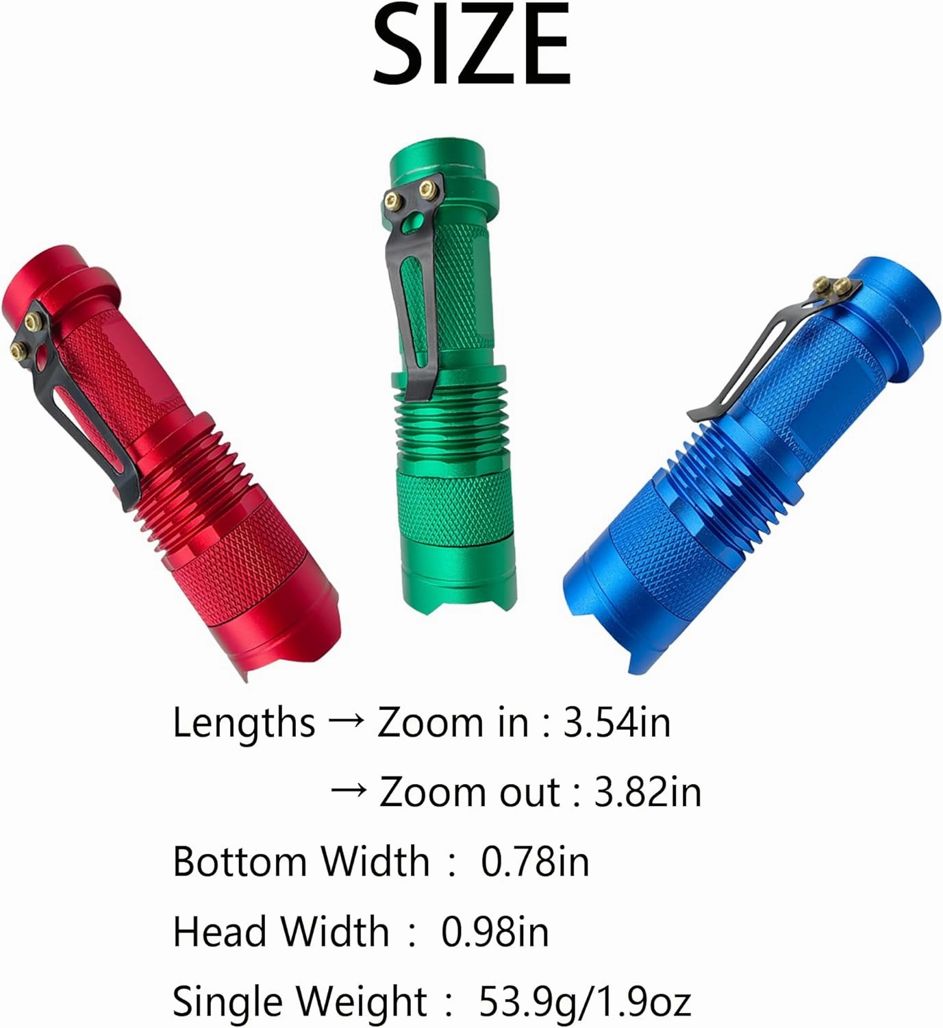 Multicolored Set Flashlight 3 Color Light Single Mode LED Flashlight, Red, Green, Blue Light, RGB, Mini Flashlights, 3-Pack