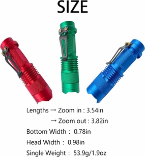 Multicolored Set Flashlight 3 Color Light Single Mode LED Flashlight, Red, Green, Blue Light, RGB, Mini Flashlights, 3-Pack
