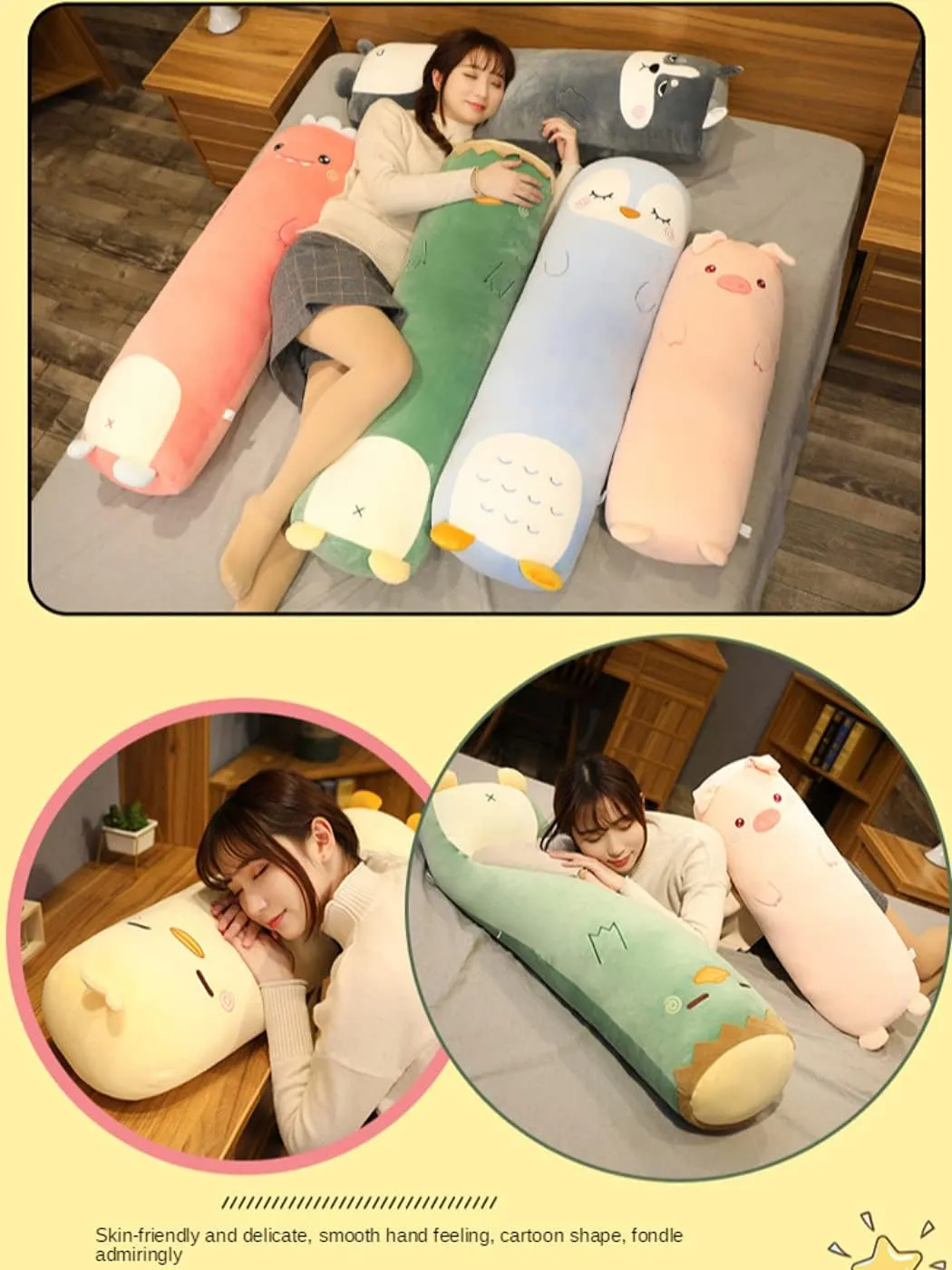 MUPI Plush Cute Body Pillow - Cuddle Sleeping Big Animal Shaped Boyfriend Pillow Toy Gift for Girlfriend (Yellow Duck 27 Inch)