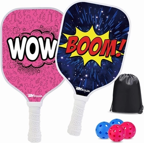 MYKUJA Kids Pickleball Paddles Set of 2 - Child Size Pickleball Set of 2 for Kids - Fiberglass Youth Pickle Ball Paddle Set with Bag - Pickleball Gifts for Children Under 12