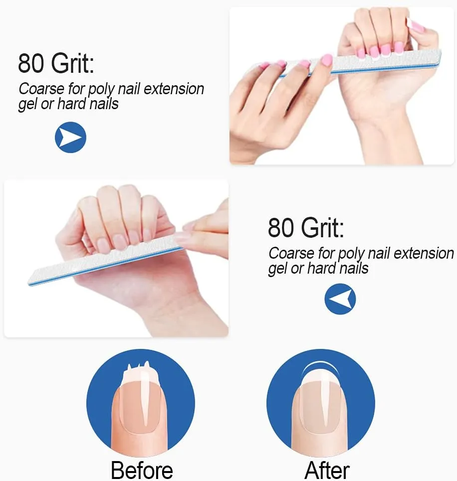 Nail Files 50pcs-Nail File 80/80 Grit for Acrylic Nails, Rough Nail Files Emery Boards for Artificial Nails, Fake Nails, Professional Double Sided Jumbo Zebra Nail File