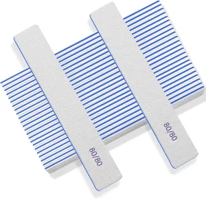 Nail Files 50pcs-Nail File 80/80 Grit for Acrylic Nails, Rough Nail Files Emery Boards for Artificial Nails, Fake Nails, Professional Double Sided Jumbo Zebra Nail File