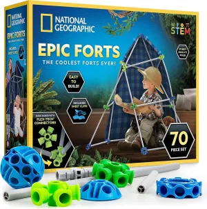 NATIONAL GEOGRAPHIC Kids 70-Piece Indoor Fort Builder - Creative Play STEM Building Toy, Blanket Fort Kit for Kids 6-10