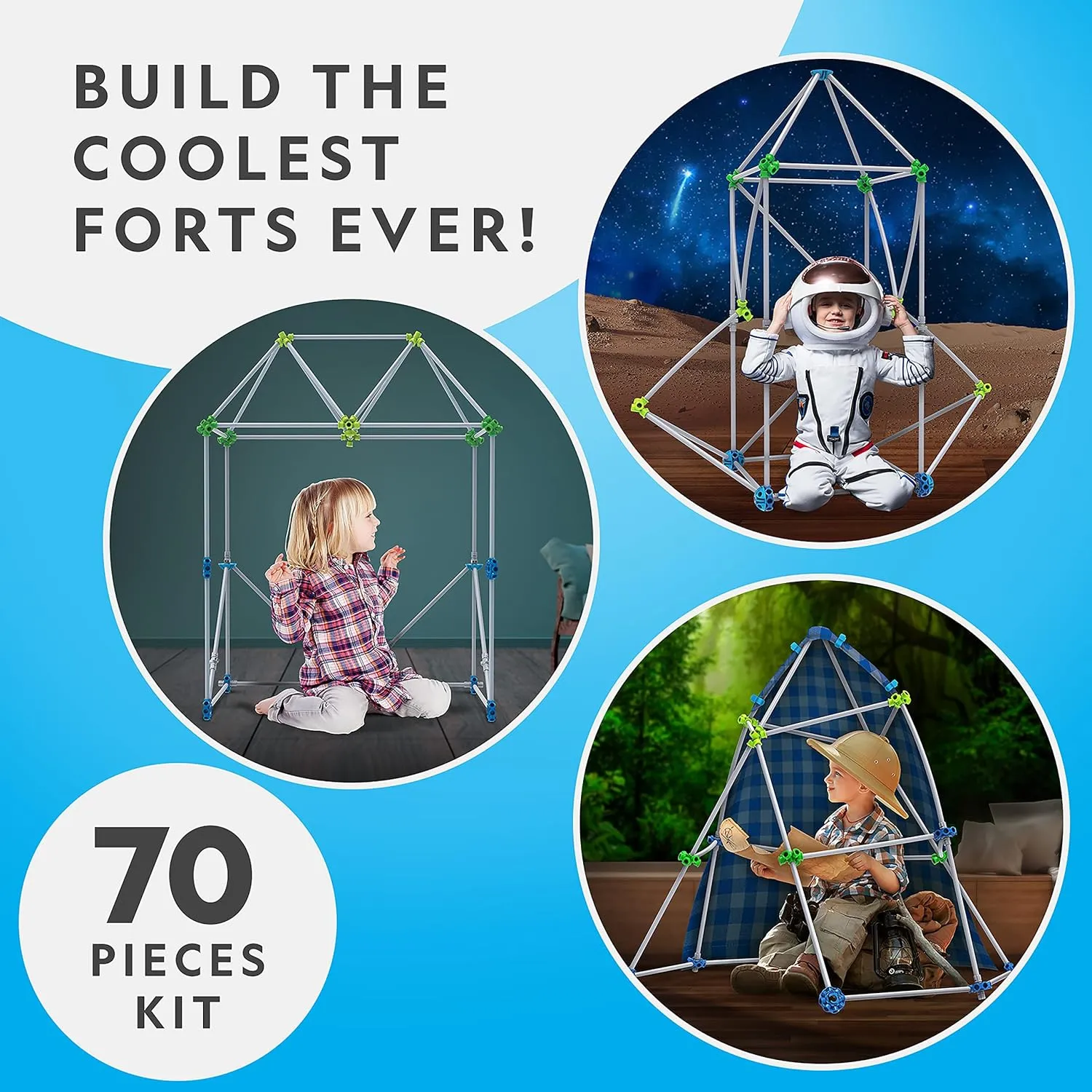NATIONAL GEOGRAPHIC Kids 70-Piece Indoor Fort Builder - Creative Play STEM Building Toy, Blanket Fort Kit for Kids 6-10