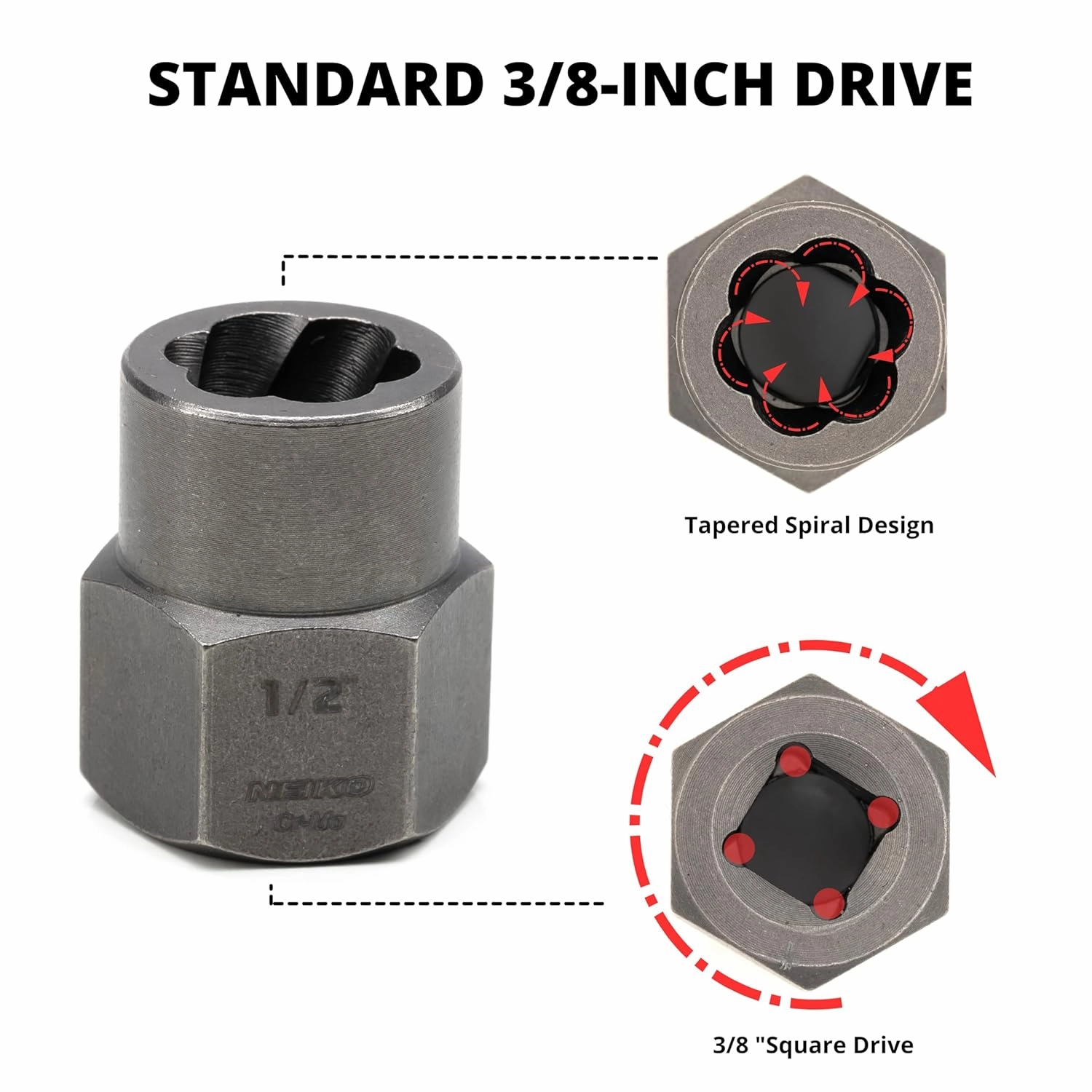 NEIKO 04208A Master Screw, Nut, & Bolt Extractor, 36 Piece Lug Nut Removal Tool, 3/8 Dr., Deep and Shallow Stripped Bolt Extractor Socket Set, Rounded Bolt Removal tool, Nut Remover Socket Set, CR-Mo