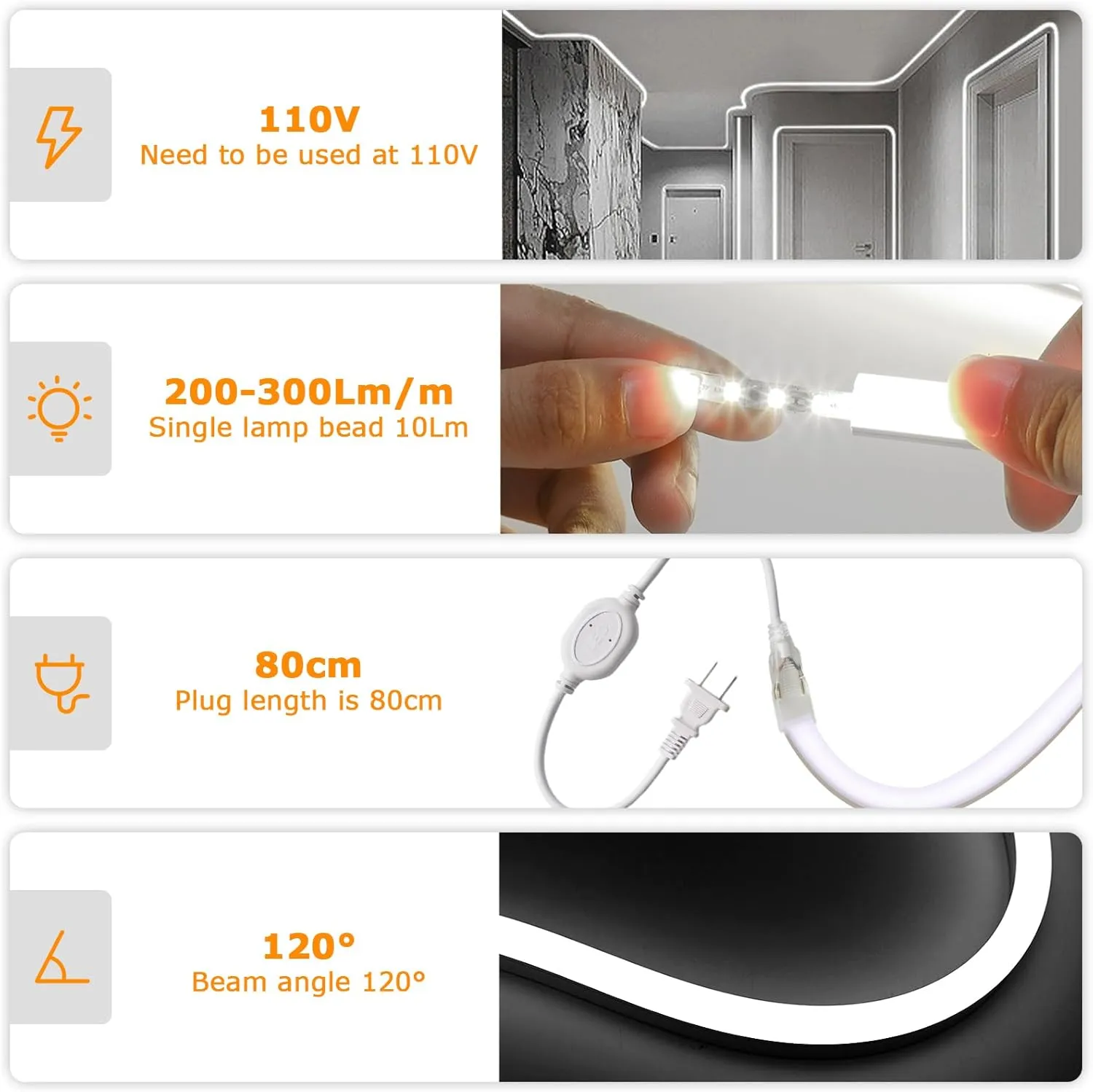 Neon Led Strip Lights 100ft / 30m Warm White 3000K Waterproof IP65 Flexible LED Light Strip AC 110-120V Led Lights for Bedroom, Indoor & Outdoor, Power Adapter Included