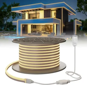 Neon Led Strip Lights 100ft / 30m Warm White 3000K Waterproof IP65 Flexible LED Light Strip AC 110-120V Led Lights for Bedroom, Indoor & Outdoor, Power Adapter Included