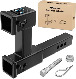 Nilight Dual Hitch Extension with Bolt Nut Kit Fits for 2 inch Receiver Extender to 10" Max Length Adjust 7-1/2 inch Riser or Drop 4,000 lbs GTW