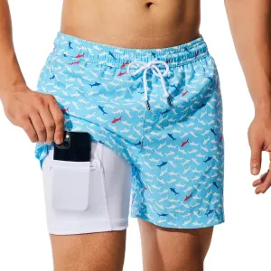 NIMENJOJA Mens 5" Swim Trunks with Compression Liner Stretch Board Shorts Quick Dry Zipper Pockets Beach Shorts