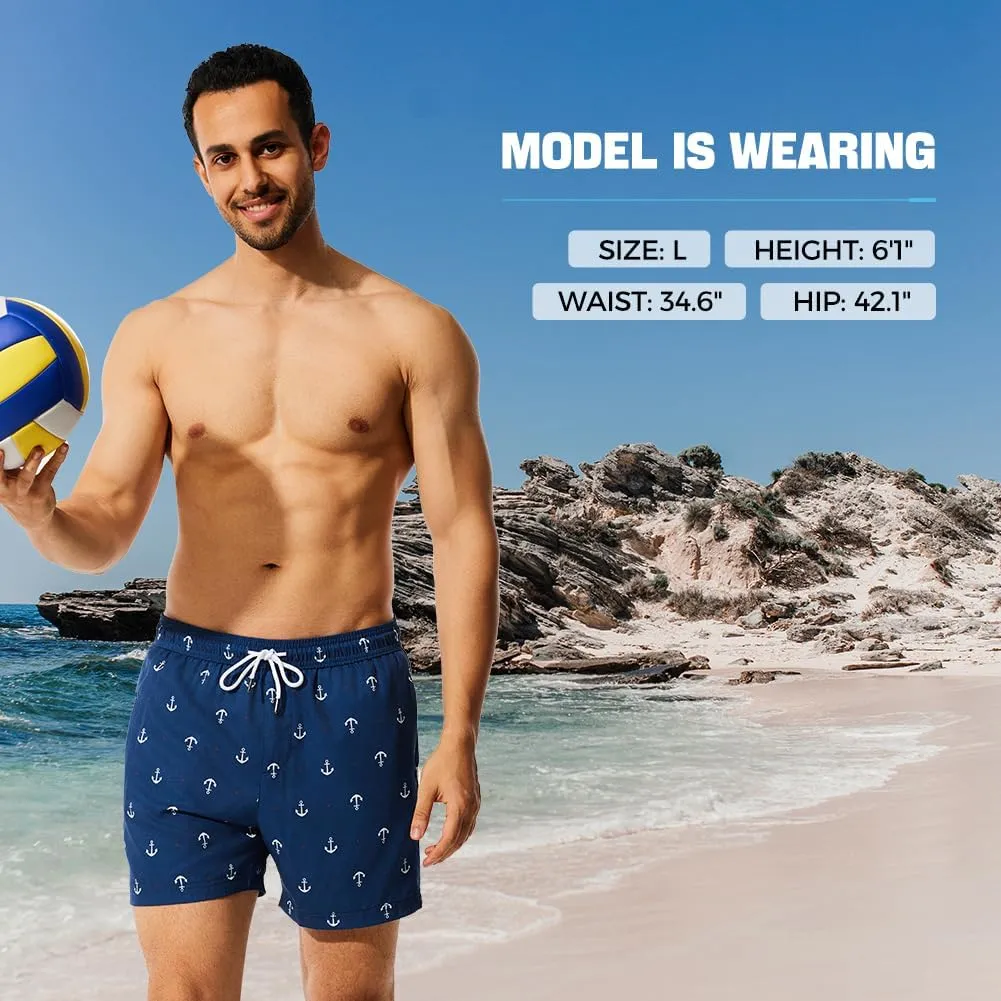 NIMENJOJA Mens 5" Swim Trunks with Compression Liner Stretch Board Shorts Quick Dry Zipper Pockets Beach Shorts