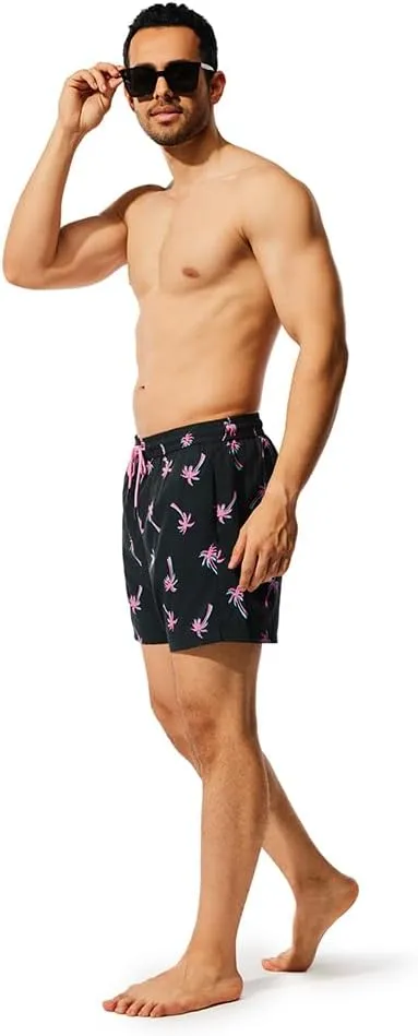 NIMENJOJA Mens 5" Swim Trunks with Compression Liner Stretch Board Shorts Quick Dry Zipper Pockets Beach Shorts