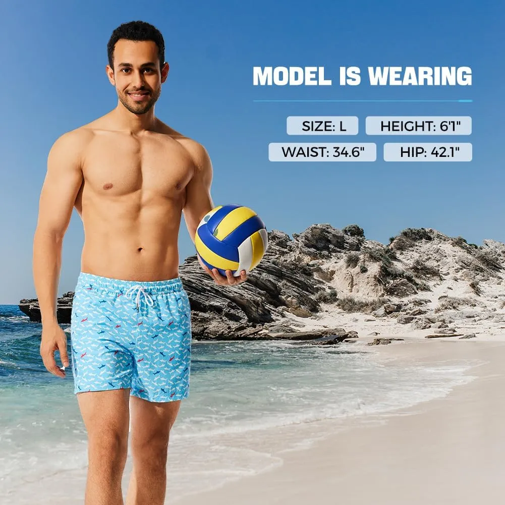NIMENJOJA Mens 5" Swim Trunks with Compression Liner Stretch Board Shorts Quick Dry Zipper Pockets Beach Shorts