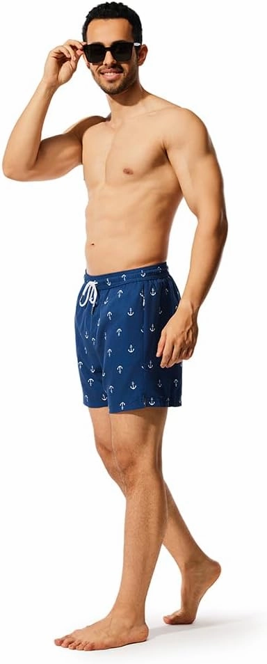 NIMENJOJA Mens 5" Swim Trunks with Compression Liner Stretch Board Shorts Quick Dry Zipper Pockets Beach Shorts