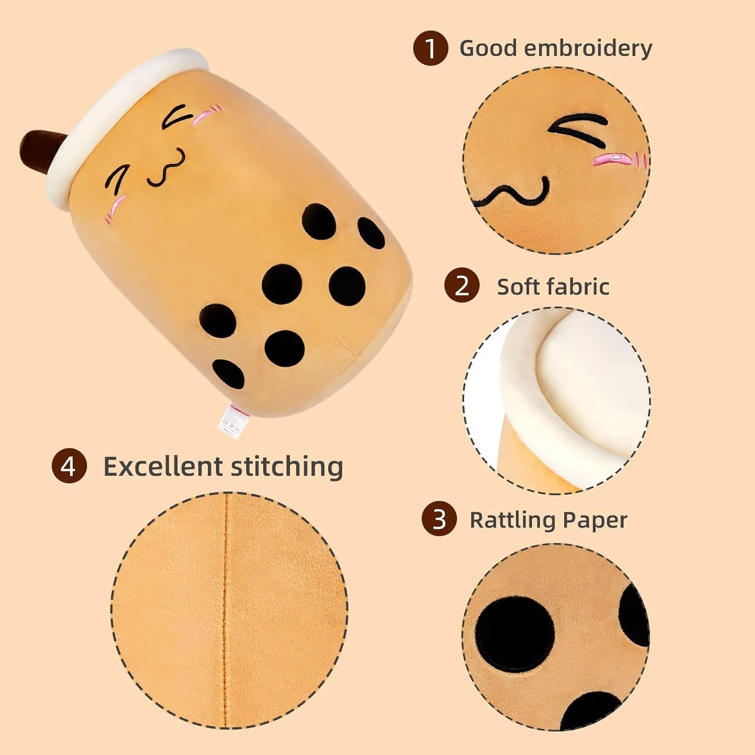 Niuniu Daddy Large Boba Tea Stuffed Animals, 24   inch Jumbo Boba Plush, Cute Bubble Tea Plushie, Brown