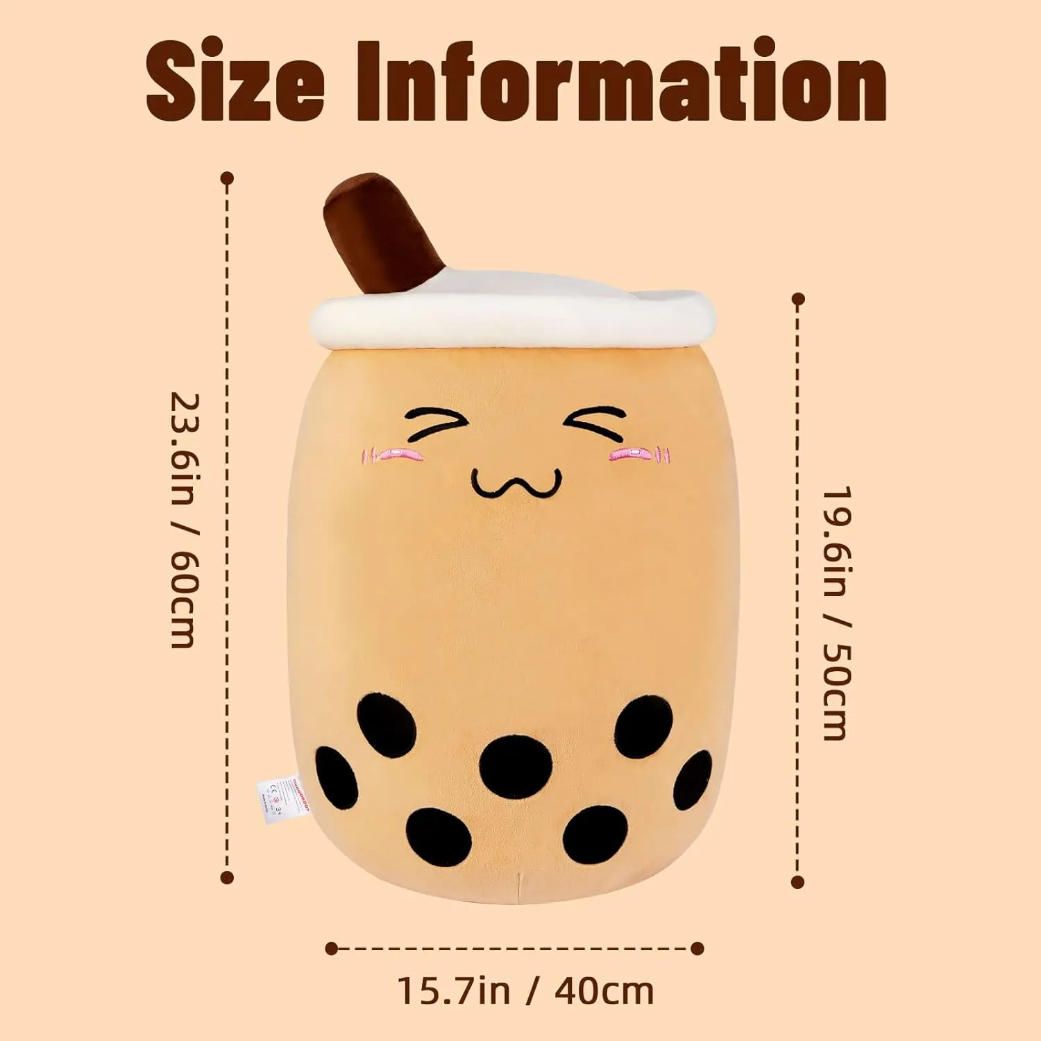 Niuniu Daddy Large Boba Tea Stuffed Animals, 24   inch Jumbo Boba Plush, Cute Bubble Tea Plushie, Brown