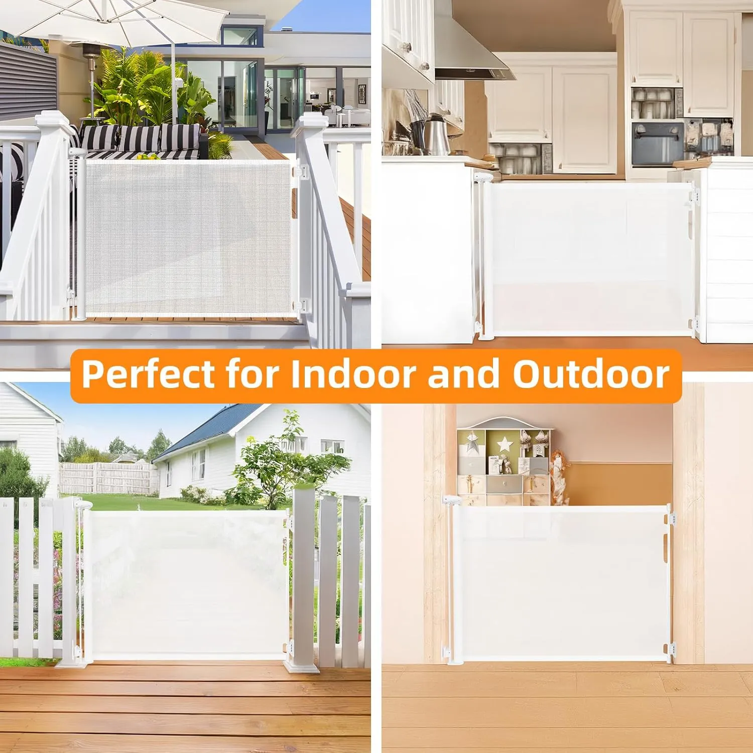 No Drill Retractable Baby Gates No Drilling Retractable Pet Gate for Stairs No Drilling Retractable Dog Gate Outdoor Retractable Gate for Baby 55" Wide Indoor Safety Gates Mesh Pet Gates