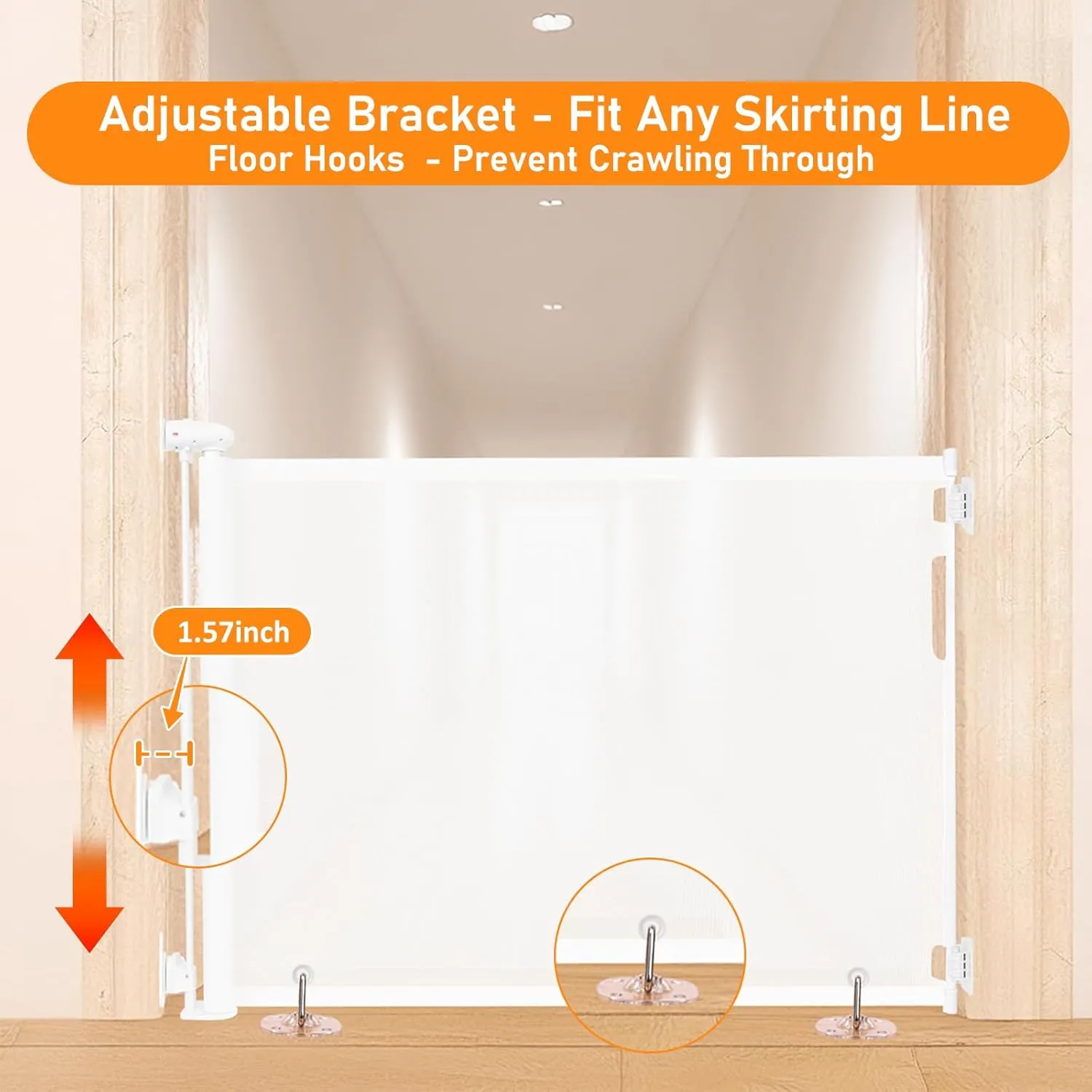 No Drill Retractable Baby Gates No Drilling Retractable Pet Gate for Stairs No Drilling Retractable Dog Gate Outdoor Retractable Gate for Baby 55" Wide Indoor Safety Gates Mesh Pet Gates