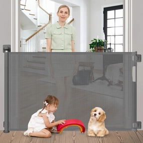 No Drill Retractable Dog Gates for Doorways 59" Wide, Punch Free Baby Gate 33" Tall, Retractable Baby Gates for Stairs No Drilling Pet Gate Indoor Mesh Dog Gate for The House, Gray
