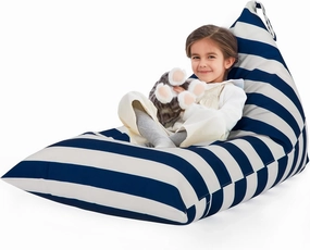 Nobildonna Stuffed Animal Storage Bean Bag Chair Cover for Kids Teens (No Filler) 250L Washable Large Beanbag Cover for Kids' Room Organizing Plush Toys or Home Living Room Textile,Blue White Stripes