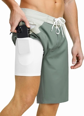 Nonwe Men's Swim Trunks with Compression Liner 2 in 1 Fast Dry Bathing Suits Cargo Surf Board Shorts with Pockets