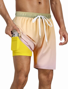 Nonwe Men's Swim Trunks with Compression Liner Quick Dry Water Sport Surf Beach Shorts with Pocket