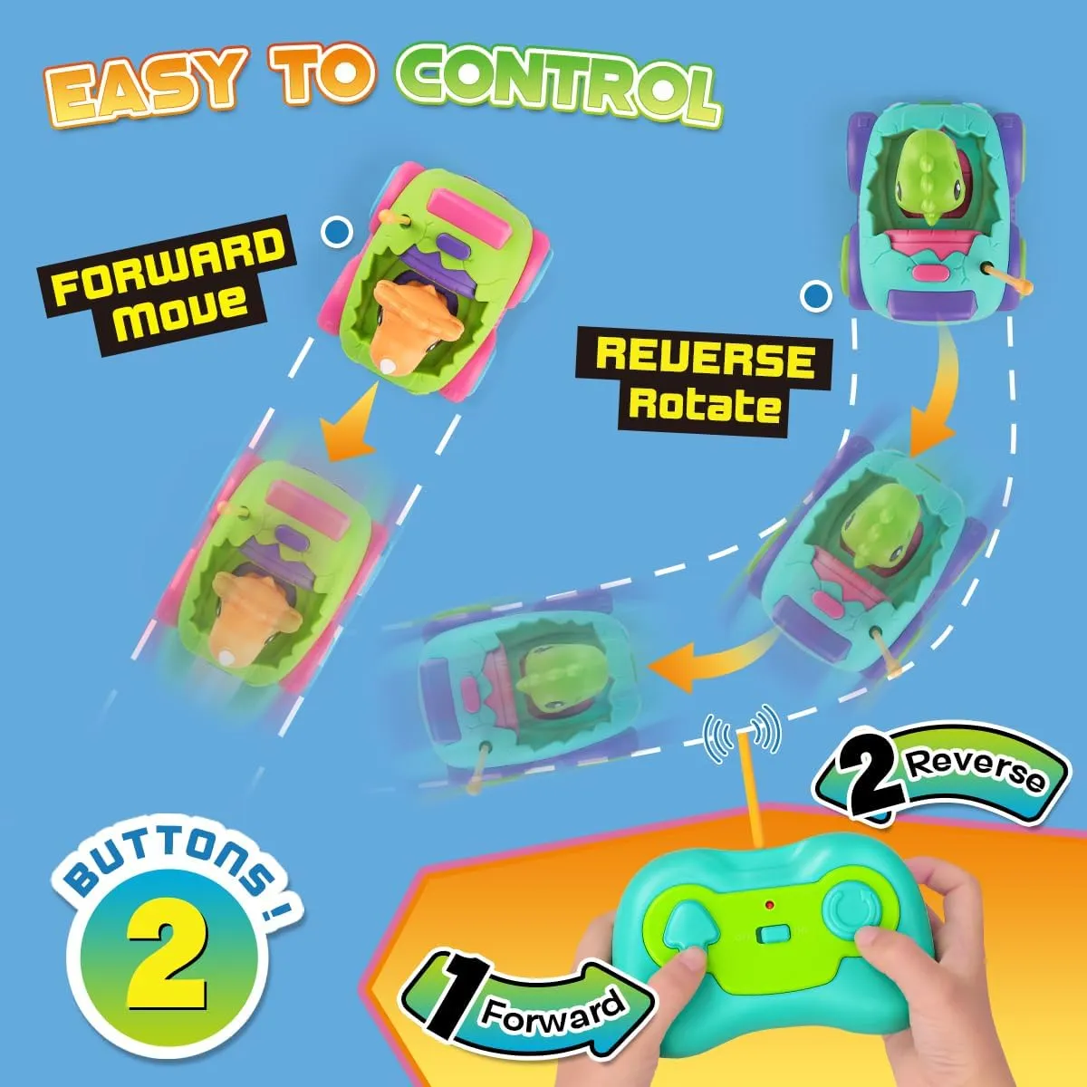 Nueplay Remote Control Car for Toddler Age 2 3 4 5, Electric RC Toys with Light & Music, Toddler Dinosaur Toys, Dino Figures Truck Race Vehicles, Birthday Gift for Boys & Girls, 2 Pack Playset