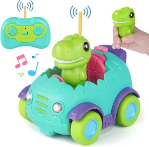 Nueplay Remote Control Car for Toddler Age 2 3 4 5, Electric RC Toys with Light & Music, Toddler Dinosaur Toys, Dino Race Vehicles, Dinosaur Figures Truck, Birthday Gift for Boys & Girls Green