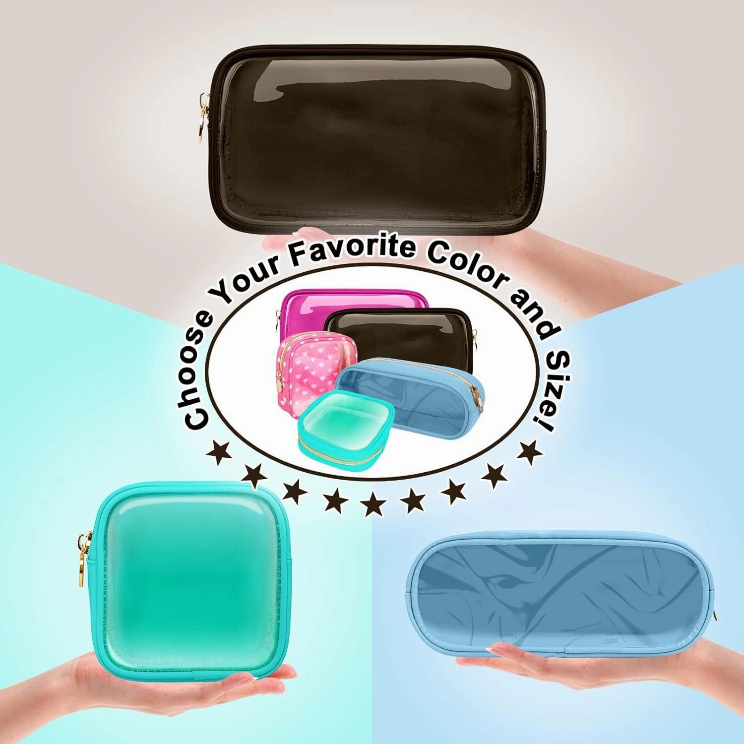 Nylon Small Clear Makeup Bag, Slim Black Makeup Brush Case, Waterproof Travel Toiletry Bag, Zipper Pouch for Purse, Make Up Organizer for Women (Brown)