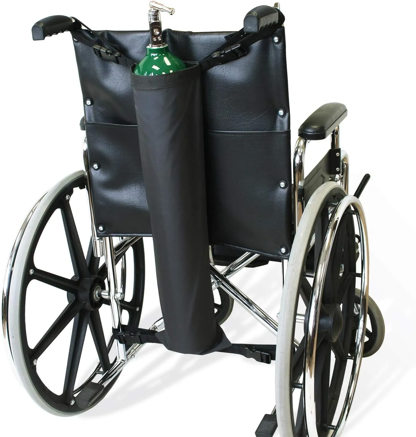 NYOrtho Oxygen Tank Holder for Wheelchair - Bariatric Size - D & E Cylinder Carrier Bag with Adjustable Straps - Heavy Duty, Waterproof, Easy to Clean Oxygen Accessory - Made in USA (22"-26")