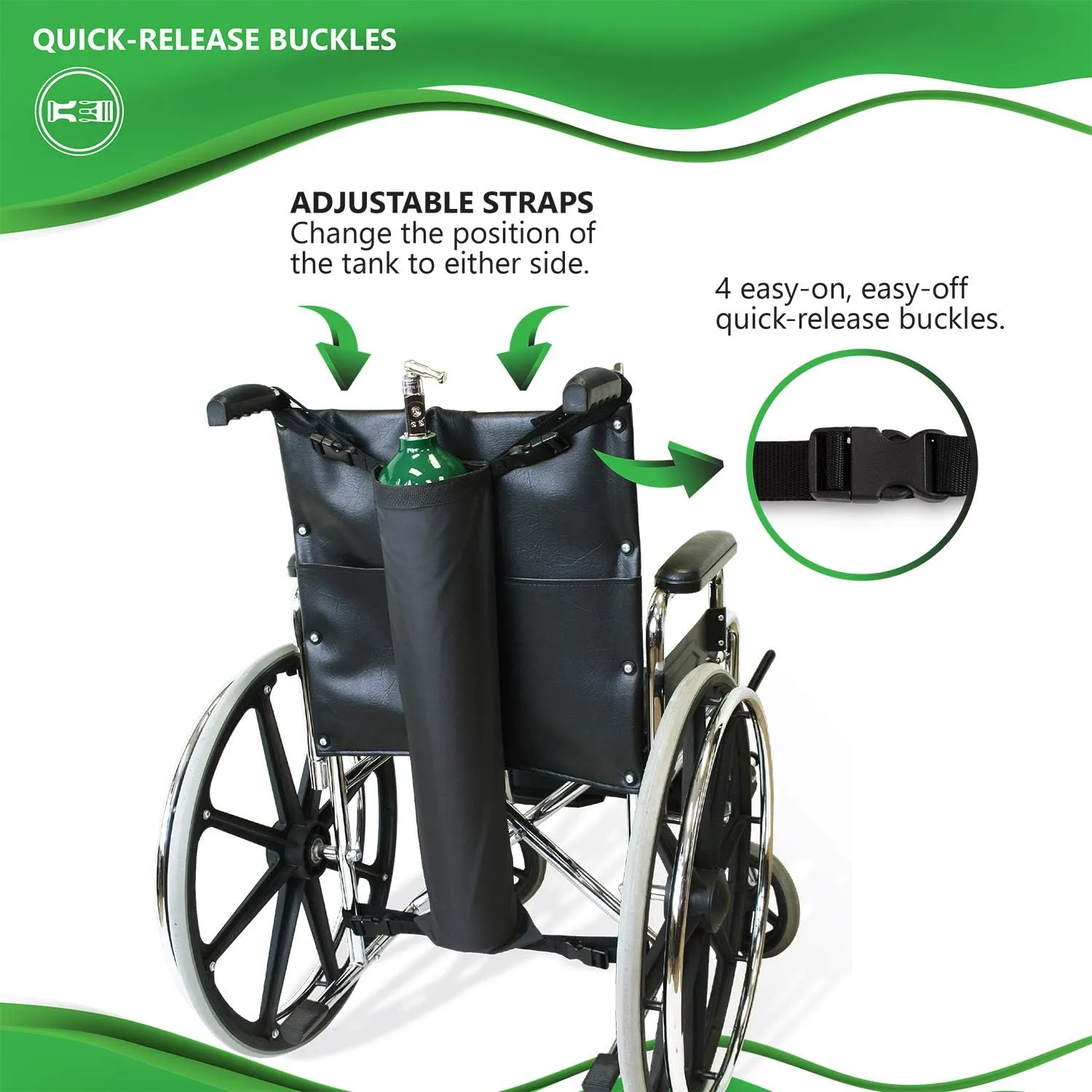 NYOrtho Oxygen Tank Holder for Wheelchair - Bariatric Size - D & E Cylinder Carrier Bag with Adjustable Straps - Heavy Duty, Waterproof, Easy to Clean Oxygen Accessory - Made in USA (22"-26")